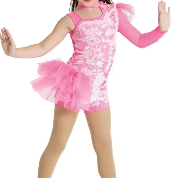 Weissman Pants - Weissman Costume Asymmetrical Side Bustle Biketard Pink Sequin NEW XL Adult